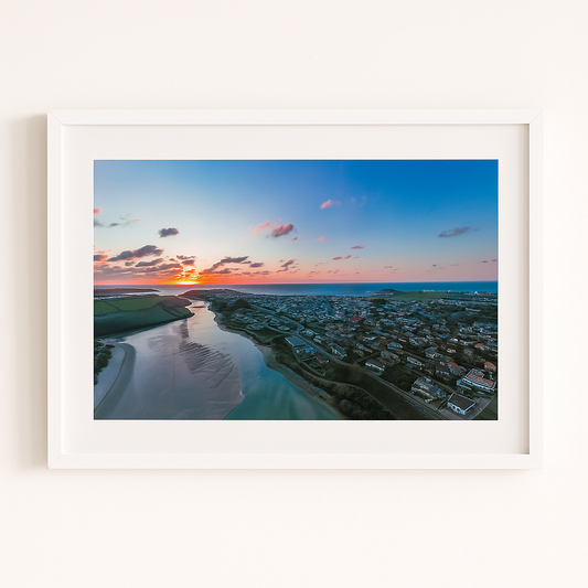 Newquay Gannel Sunset drone landscape - Print or in a Frame