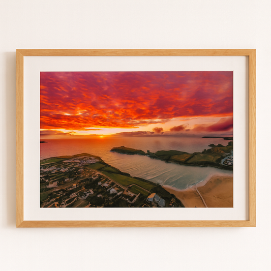 Pink Porth - Porth Beach, Newquay, Cornwall Drone Landscape - Print or in a Frame