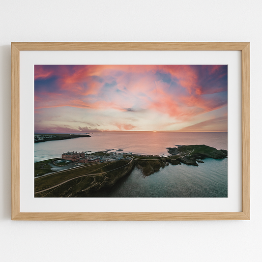 Newquay Headland Hotel Sunset Drone Landscape - Print or in a Frame