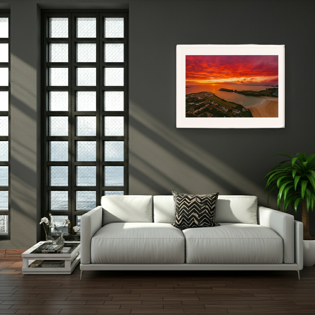 Pink Porth - Porth Beach, Newquay, Cornwall Drone Landscape - Print or in a Frame