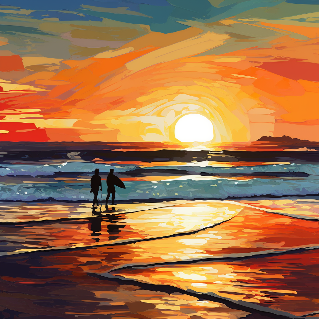 Abstract Surfers at Sunset
