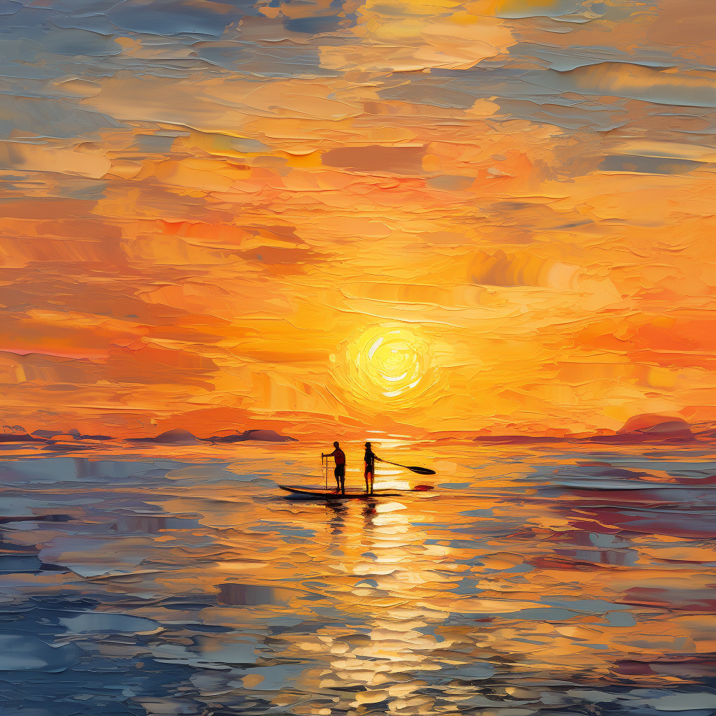 Abstract Paddle Boarders at Sunset