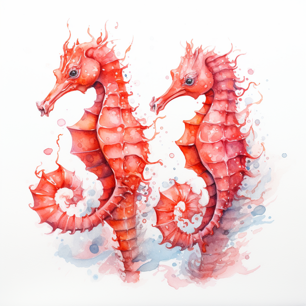 Watercolour Seahorses in Red