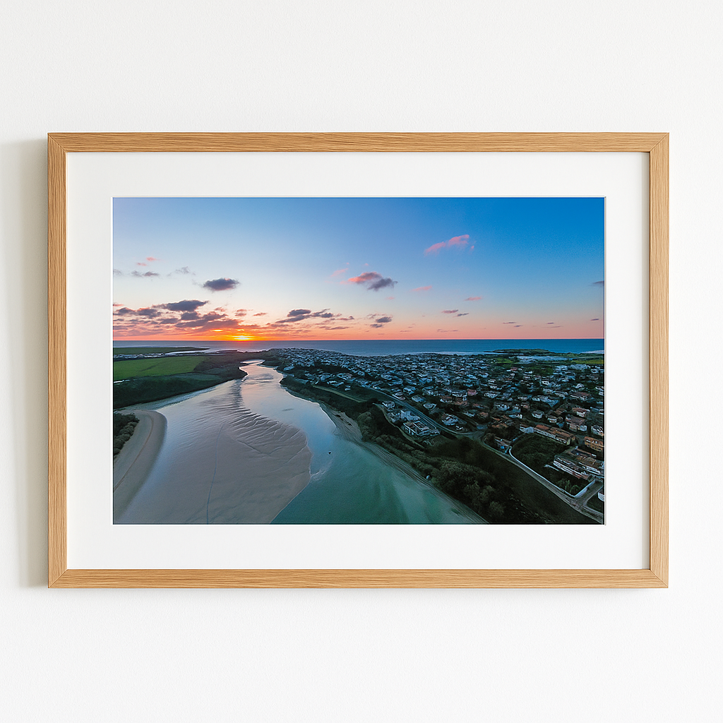 Newquay Gannel Sunset drone landscape - Print or in a Frame