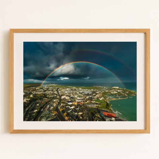 Newquay with a double rainbow Drone Landscape - Print or in a Frame