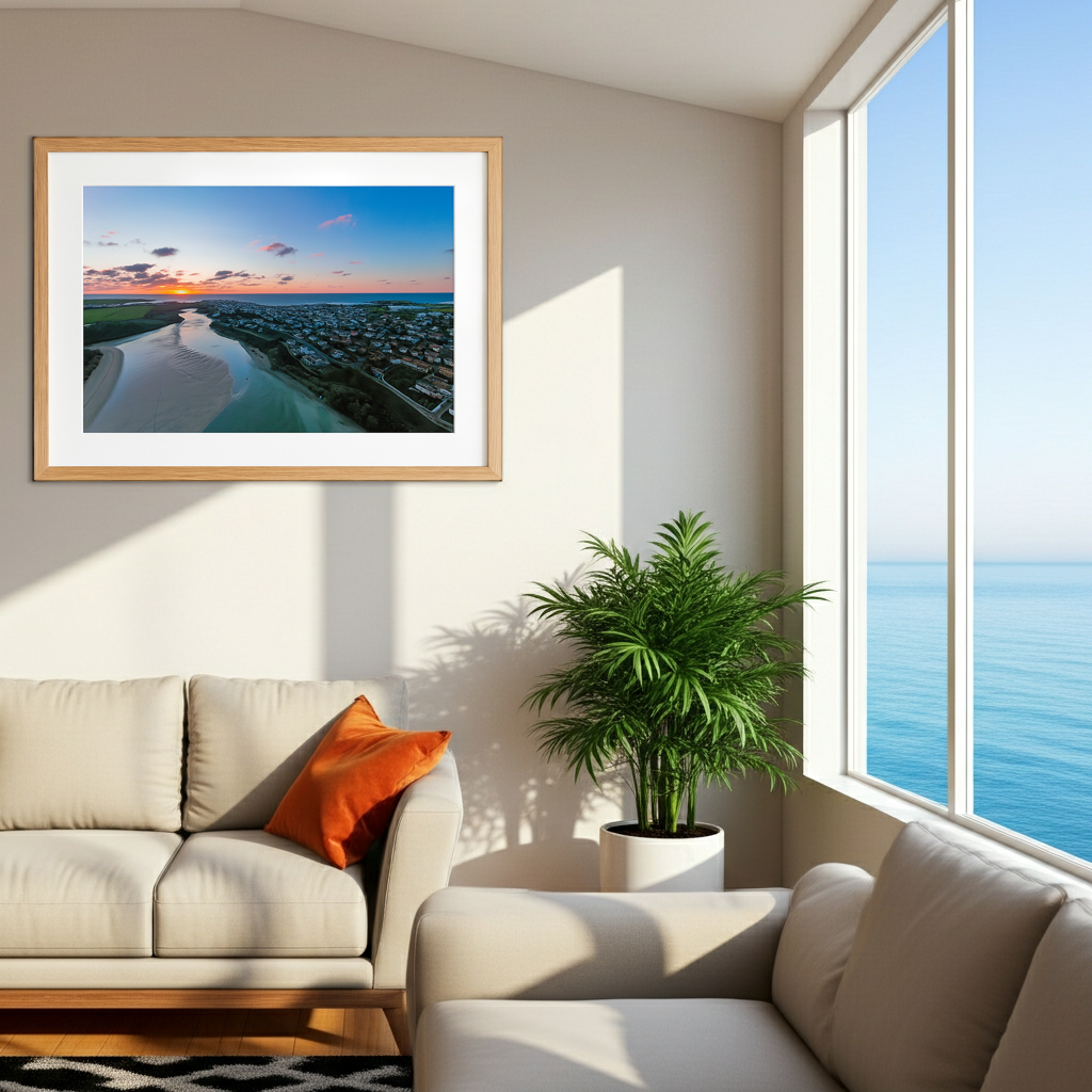 Newquay Gannel Sunset drone landscape - Print or in a Frame