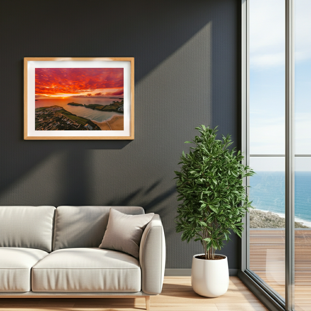 Pink Porth - Porth Beach, Newquay, Cornwall Drone Landscape - Print or in a Frame