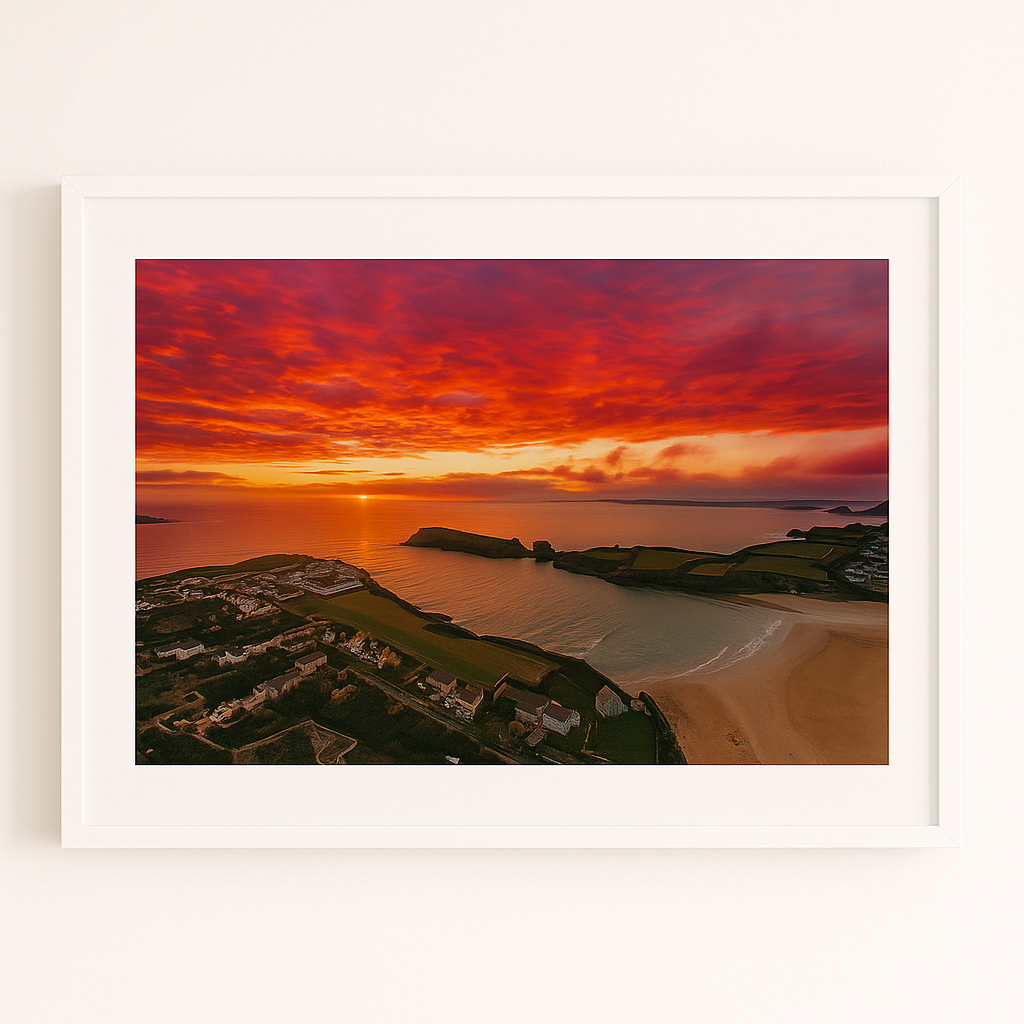 Pink Porth - Porth Beach, Newquay, Cornwall Drone Landscape - Print or in a Frame