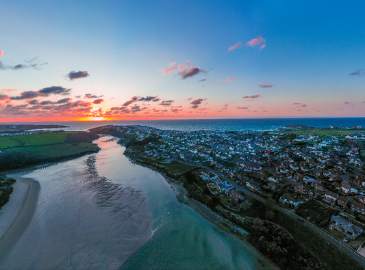 Newquay Gannel Sunset drone landscape - Print or in a Frame