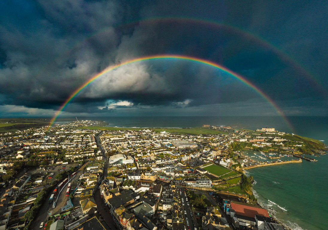 Newquay with a double rainbow Drone Landscape - Print or in a Frame
