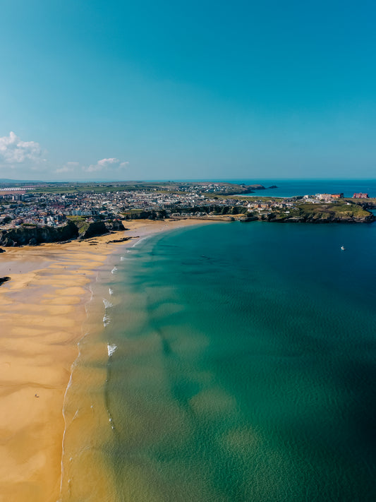 Newquay at Low Tide Drone Portrait - Print or in a Frame