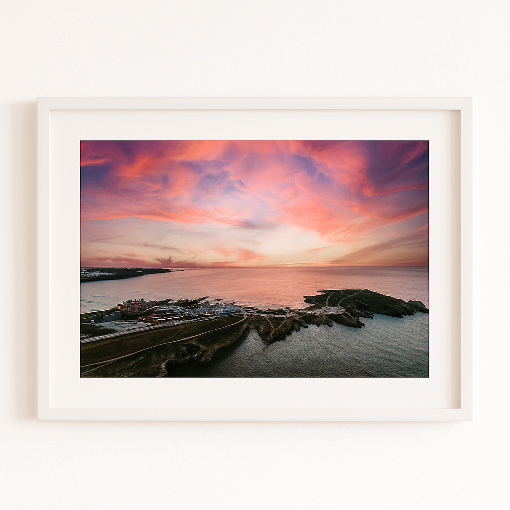 Newquay Headland Hotel Sunset Drone Landscape - Print or in a Frame