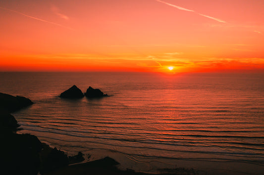 Wide Holywell Beach Sunset Landscape - Print or in a Frame