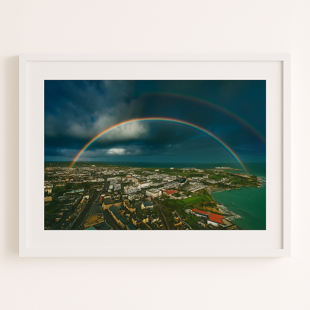 Newquay with a double rainbow Drone Landscape - Print or in a Frame