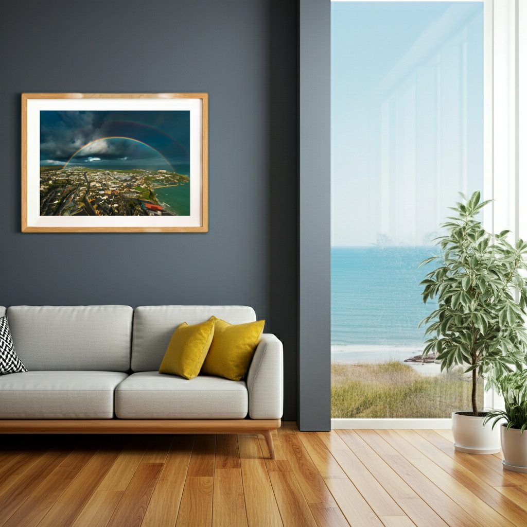 Newquay with a double rainbow Drone Landscape - Print or in a Frame