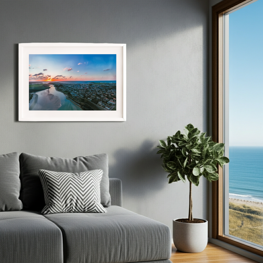 Newquay Gannel Sunset drone landscape - Print or in a Frame
